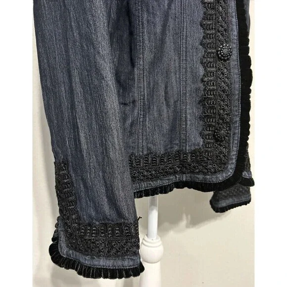 Emma James Victorian SteamPunk Style Dark Wash Jean Jacket Size 12 - Picture 9 of 12